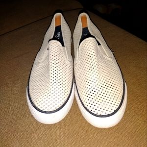 Sperry grey perforated slip on sneakers